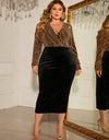 Honey Plus Size Surplice Neck Long Sleeve Slit Dress