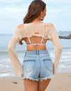 Distressed Boat Neck Long Sleeve Cover Up