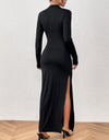 Honey Slit Mock Neck Long Sleeve Maxi Dress