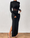 Honey Slit Mock Neck Long Sleeve Maxi Dress