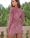 Sequin V-Neck Long Sleeve Mini Dress