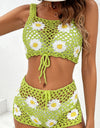 Flower Cutout Wide Strap Two-Piece Cover Up