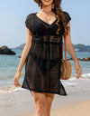 Openwork V-Neck Cap Sleeve Cover-Up