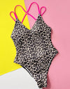 Leopard Plunge Spaghetti Strap One-Piece Swimwear