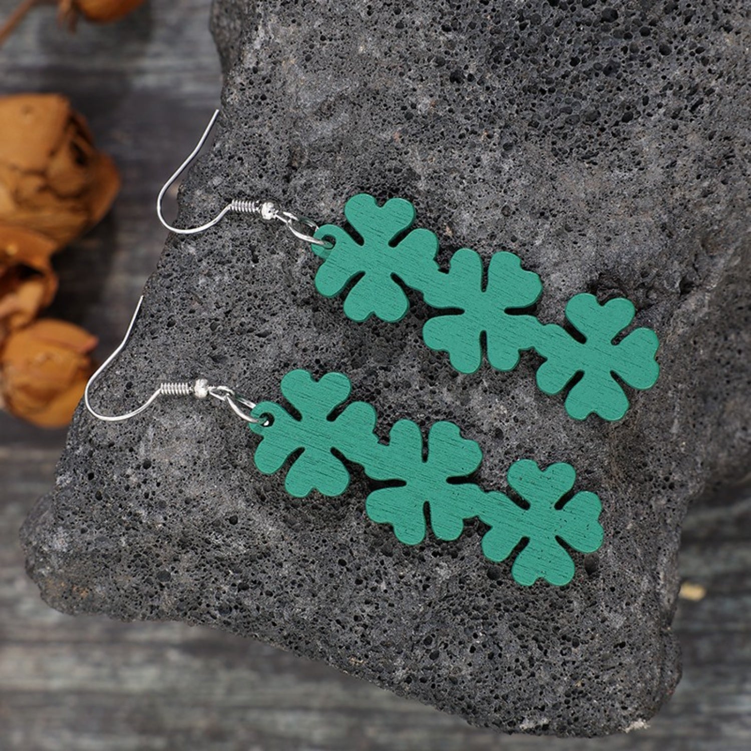 Lucky Clover Wooden Dangle Earrings