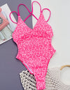 Leopard Plunge Spaghetti Strap One-Piece Swimwear