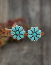 Alloy Turquoise Flower Stud Earrings