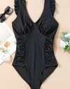 Full Size Ruched V-Neck One-Piece Swimwear