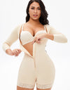 Full Size Zip Up Lace Detail Long Sleeve Shapewear