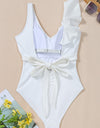 Ruffled V-Neck Wide Strap One-Piece Swimwear