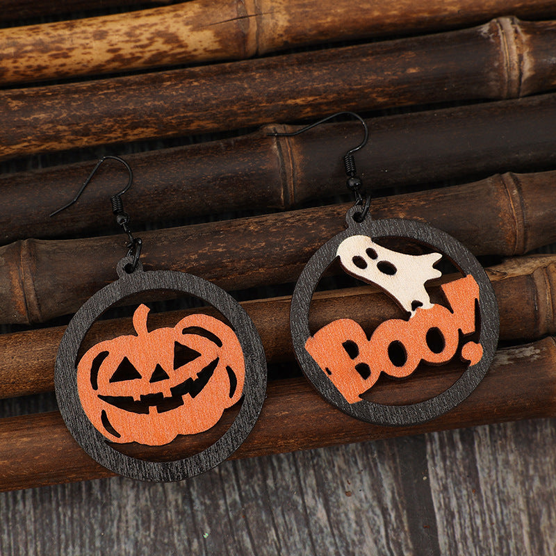 Hollow Pumpkin & Letter Wooden Earrings