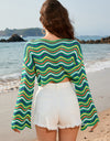 Striped Boat Neck Long Sleeve Cover Up