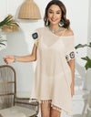 Tassel Boat Neck Flutter Sleeve Cover Up