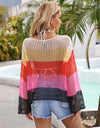 Angel Wings Color Block Openwork Boat Neck Cover Up