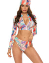 Printed Zip Up Three-Piece Swim Set