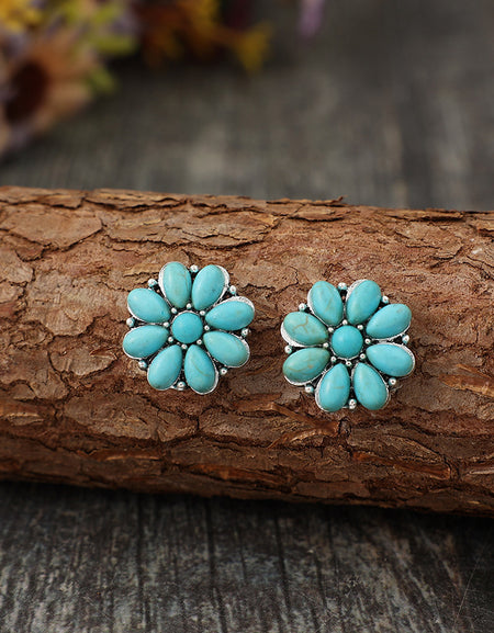 Alloy Turquoise Flower Stud Earrings