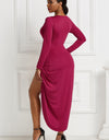 High-low Ruched Surplice Long Sleeve Dress