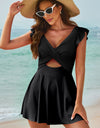 Cutout V-Neck Cap Sleeve One-Piece Swimwear