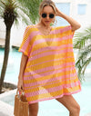 Angel Wings Tassel Openwork Striped V-Neck Cover Up