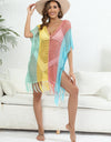 Fringe Color Block Scoop Neck Cover Up