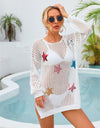 Angel Wings Sequin Star Round Neck Long Sleeve Cover Up