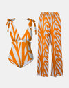 FAM-FAM Printed Tie Shoulder Swimwear and Pants Swim Set