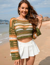 Openwork Boat Neck Dropped Shoulder Cover-Up