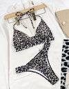 Leopard Cutout Halter Neck Bikini Set