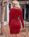 Glitter Ruched Cowl Neck Wrap Dress