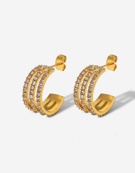 Stainless Steel Inlaid Zircon C-Hoop Earrings