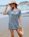 Openwork Round Neck Short Sleeve Cover-UP