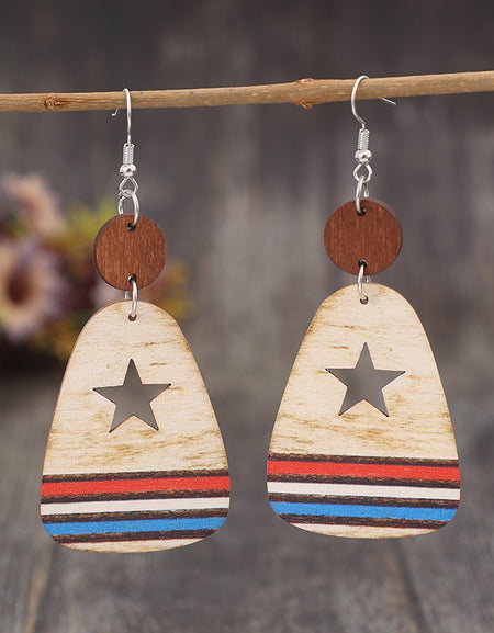 Cutout Star & Stripes Wooden Dangle Earrings