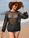 Openwork Dropped Shoulder Long Sleeve Cover-Up