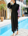 Cap, Drawstring Printed Long Sleeve Dress and Pants Swim Set