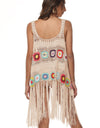 Openwork Fringe Detail Embroidery Sleeveless Cover-Up