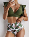 Ruffled Printed V-Neck Two-Piece Swim Set