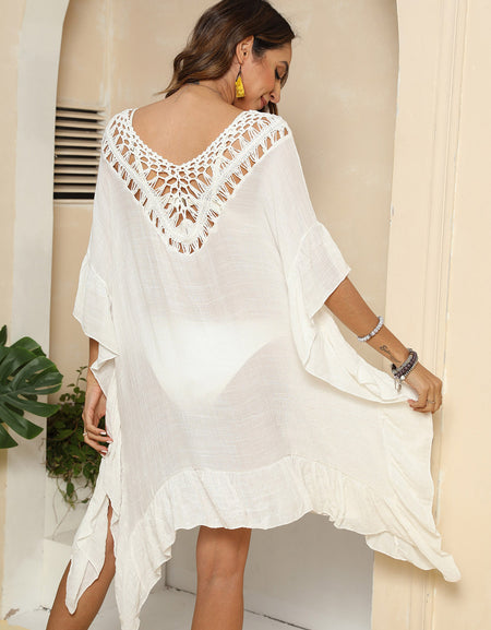 Cutout Ruffled Half Sleeve Cover-Up