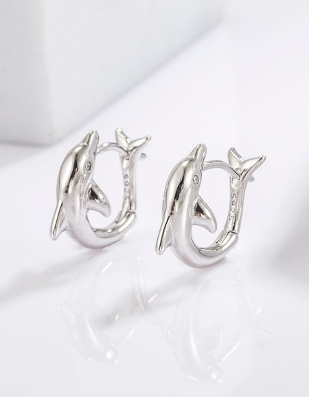 925 Sterling Silver Zircon Dolphin Earrings