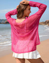 Openwork Slit Boat Neck Long Sleeve Cover-Up