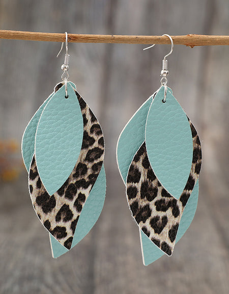 Leopard PU Leather Leaf Earrings