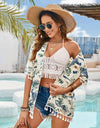 Tassel Printed Open Front Half Sleeve Cover-Up