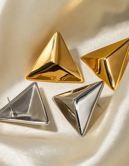 Stainless Steel 3D Triangle Earrings