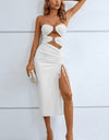 Cutout Strapless Drawstring Detail Split Bandage Dress