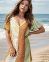 Openwork Color Block V-Neck Short Sleeve Cover-Up