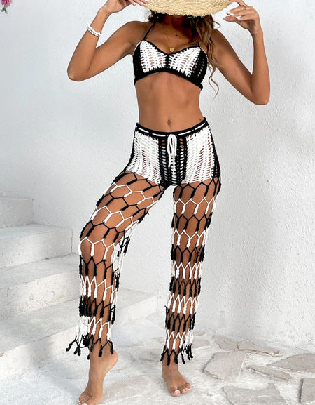 Cutout Halter Neck Top and Pants Two-Piece Swim Set