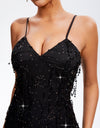 Sequin V-Neck Wrap Cami Dress