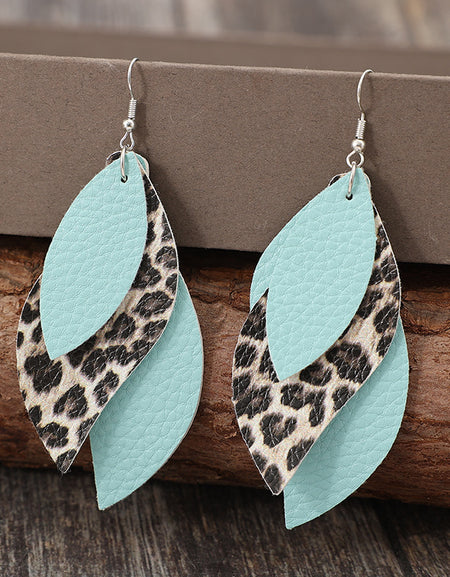 Leopard PU Leather Leaf Earrings