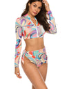 Printed Zip Up Three-Piece Swim Set