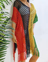 Fringe Color Block Scoop Neck Cover Up