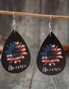 PU Leather Sunflower Teardrop Shape Earrings